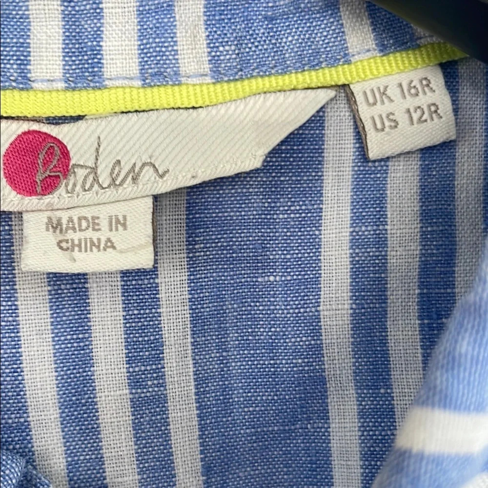 Boden Women’s Blue and White Striped Casual Linen Shirt Size 12 - Picture 3 of 14
